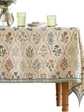 Floral Medallion Tablecloth in Cream and Multicolor